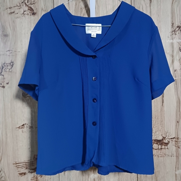 Julian Taylor 90s Y2k Cobalt Blue Chiffon Pleated Button Down Shirt Size… - Picture 1 of 7